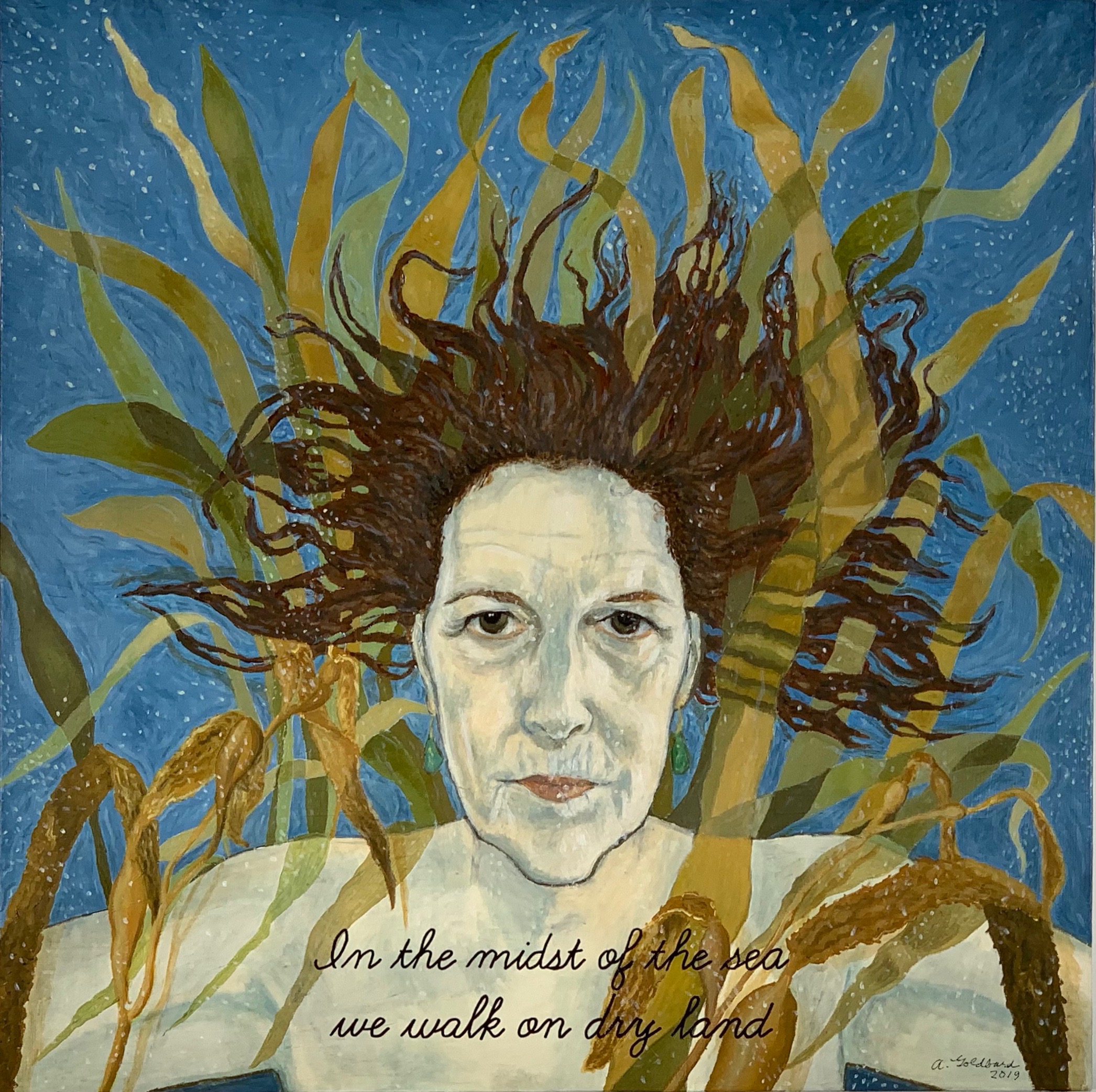 Self-portrait underwater 2019, oil on panel, 24x24